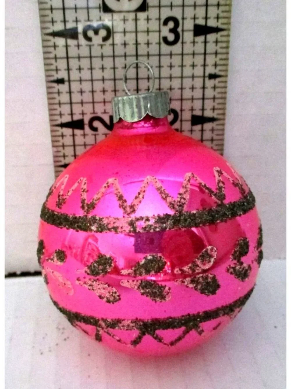 Set of 3 Vintage Shiny Brite Glass Christmas Ornaments – Glitter Design, 2.5 Inc